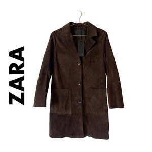 Zara 100% SUEDE LEATHER COAT Brown ZW COLLECTION LIMITED EDITION - New w/Tags